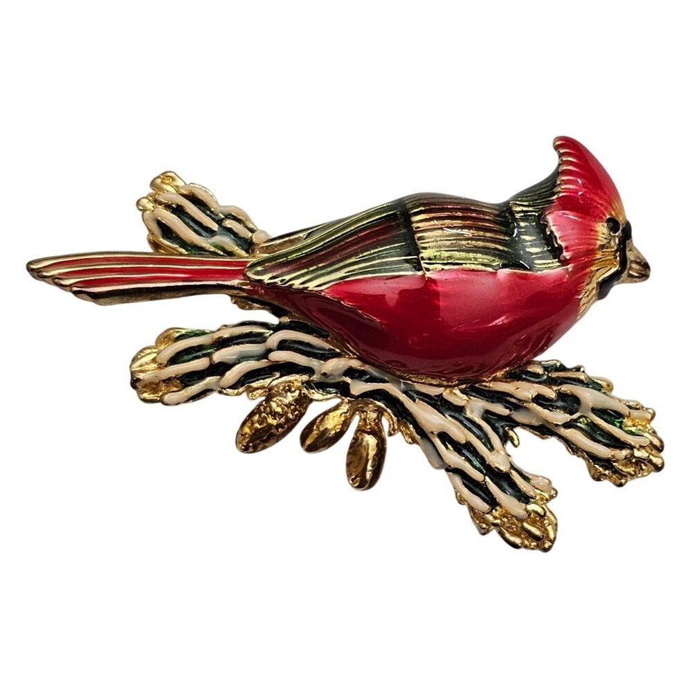 Smithsonian Institution Red Cardinal Pine Cone Brooch Signed SI, J410